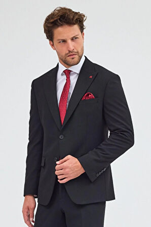 Siyah Kılıç Yaka Tam Astar 6 Drop Slim Fit Takım Elbise 1001255162