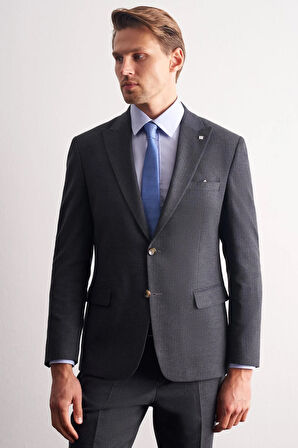 Lacivert Kırlangıç Yaka Çizgili Desen Kruvaze Esnek 6 Drop Slim Fit Classic Takım Elbise 1001255165