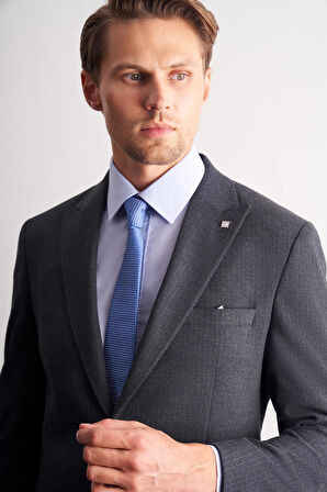 Lacivert Kırlangıç Yaka Çizgili Desen Kruvaze Esnek 6 Drop Slim Fit Classic Takım Elbise 1001255165