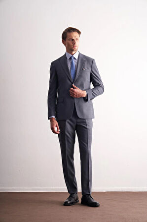 Koyu Lacivert Kırlangıç Yaka Çizgili Desen Slim Fit 6 Drop Takım Elbise 1001255166