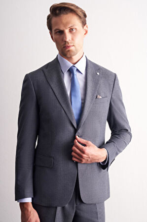 Koyu Lacivert Kırlangıç Yaka Çizgili Desen Slim Fit 6 Drop Takım Elbise 1001255166