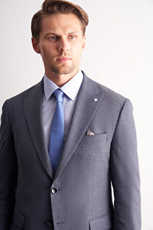 Koyu Lacivert Kırlangıç Yaka Çizgili Desen Slim Fit 6 Drop Takım Elbise 1001255166