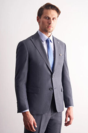 Koyu Lacivert Kırlangıç Yaka Çizgili Desen Slim Fit 6 Drop Takım Elbise 1001255166