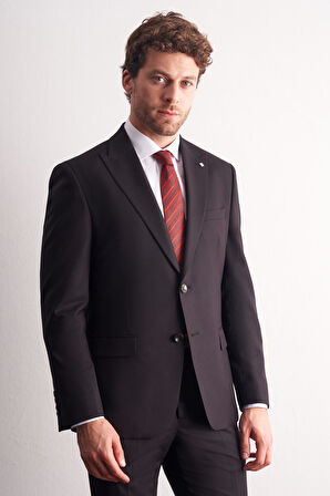 Siyah Kırlangıç Yaka Kendinden Desenli Esnek Bel Slim Fit 6 Drop Takım Elbise 1001255167