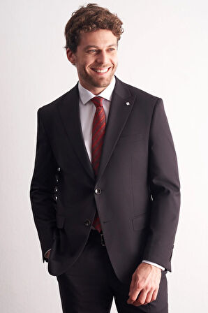 Siyah Kırlangıç Yaka Kendinden Desenli Esnek Bel Slim Fit 6 Drop Takım Elbise 1001255167