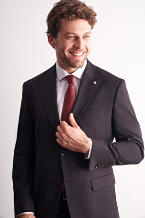 Siyah Kırlangıç Yaka Kendinden Desenli Esnek Bel Slim Fit 6 Drop Takım Elbise 1001255167