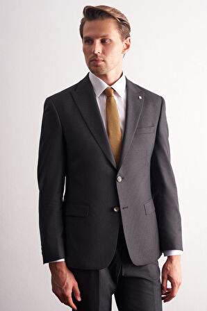 Antrasit Kırlangıç Yaka Kendinden Desenli Esnek Bel Slim Fit 6 Drop Takım Elbise 1001255167