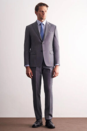 Füme Kırlangıç Yaka Kendinden Desenli Esnek Bel Slim Fit 6 Drop Takım Elbise 1001255168