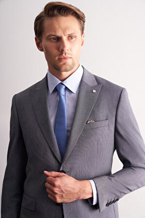 Füme Kırlangıç Yaka Kendinden Desenli Esnek Bel Slim Fit 6 Drop Takım Elbise 1001255168