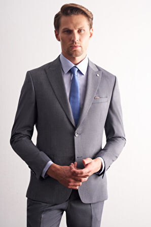 Füme Kırlangıç Yaka Kendinden Desenli Esnek Bel Slim Fit 6 Drop Takım Elbise 1001255168