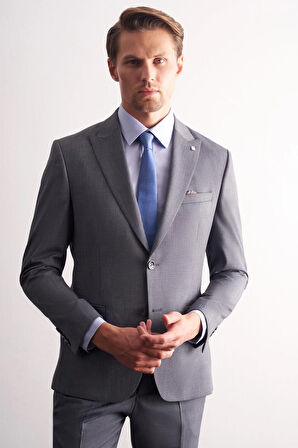 Füme Kırlangıç Yaka Kendinden Desenli Esnek Bel Slim Fit 6 Drop Takım Elbise 1001255168