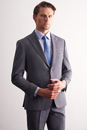 Füme Kırlangıç Yaka Kendinden Desenli Esnek Bel Slim Fit 6 Drop Takım Elbise 1001255168