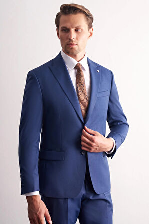 Koyu Lacivert Kırlangıç Yaka Kendinden Desenli Esnek Bel Slim Fit 6 Drop Takım Elbise 1001255168