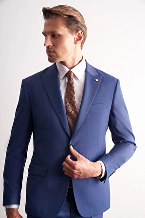 Koyu Lacivert Kırlangıç Yaka Kendinden Desenli Esnek Bel Slim Fit 6 Drop Takım Elbise 1001255168