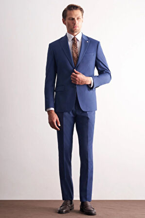 Koyu Lacivert Kırlangıç Yaka Kendinden Desenli Esnek Bel Slim Fit 6 Drop Takım Elbise 1001255168