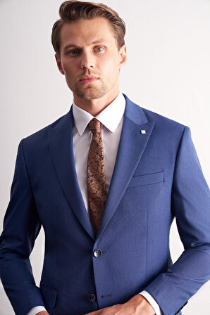 Koyu Lacivert Kırlangıç Yaka Kendinden Desenli Esnek Bel Slim Fit 6 Drop Takım Elbise 1001255168