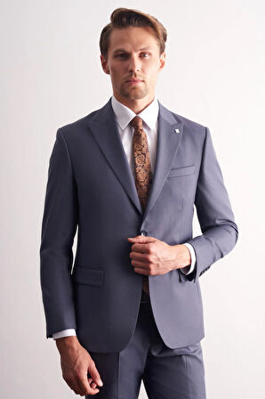 - Lacivert Kırlangıç Yaka Kendinden Desenli Esnek Bel Slim Fit 6 Drop Takım Elbise 1001255168