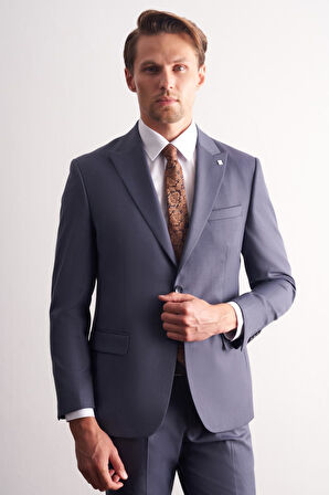 - Lacivert Kırlangıç Yaka Kendinden Desenli Esnek Bel Slim Fit 6 Drop Takım Elbise 1001255168