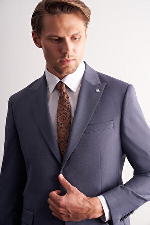 - Lacivert Kırlangıç Yaka Kendinden Desenli Esnek Bel Slim Fit 6 Drop Takım Elbise 1001255168