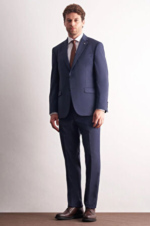 Lacivert Mono Yaka Kendinden Desenli Esnek Bel 4 Drop Comfort Fit Takım Elbise 1001255169