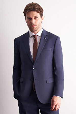 Lacivert Mono Yaka Kendinden Desenli Esnek Bel 4 Drop Comfort Fit Takım Elbise 1001255169