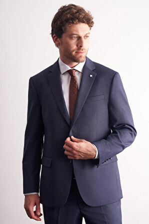 Lacivert Mono Yaka Kendinden Desenli Esnek Bel 4 Drop Comfort Fit Takım Elbise 1001255169