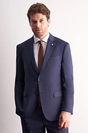 Lacivert Mono Yaka Kendinden Desenli Esnek Bel 4 Drop Comfort Fit Takım Elbise 1001255169