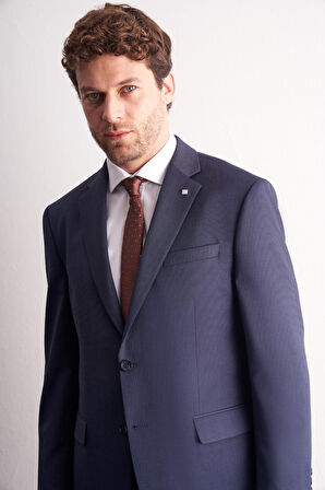 Lacivert Mono Yaka Kendinden Desenli Esnek Bel 4 Drop Comfort Fit Takım Elbise 1001255169