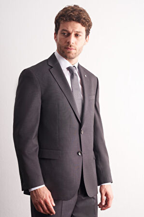 Kahverengi Mono Yaka Kendinden Desenli Esnek Bel 4 Drop Comfort Fit Takım Elbise 1001255169