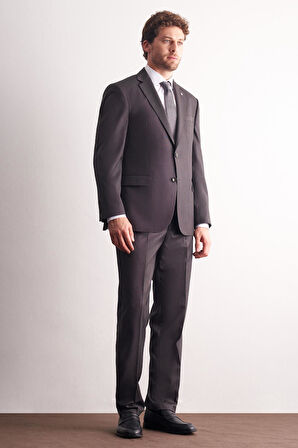 Kahverengi Mono Yaka Kendinden Desenli Esnek Bel 4 Drop Comfort Fit Takım Elbise 1001255169