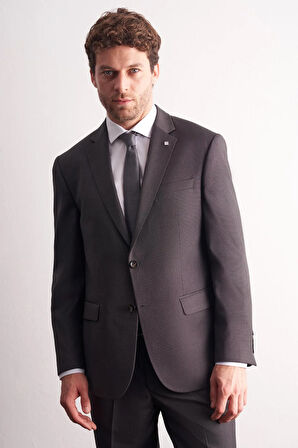 Kahverengi Mono Yaka Kendinden Desenli Esnek Bel 4 Drop Comfort Fit Takım Elbise 1001255169