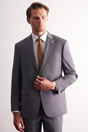 Sütlü Kahverengi Mono Yaka Kendinden Desenli Esnek Bel 4 Drop Comfort Fit Takım Elbise 1001255169