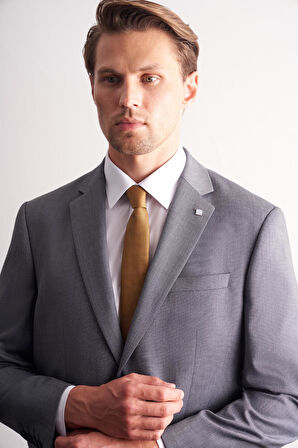 Sütlü Kahverengi Mono Yaka Kendinden Desenli Esnek Bel 4 Drop Comfort Fit Takım Elbise 1001255169