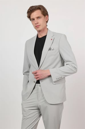 Taş Rengi Kendinden Desenli Mono Yaka 6 Drop Slim Fit Takım Elbise 1001260162