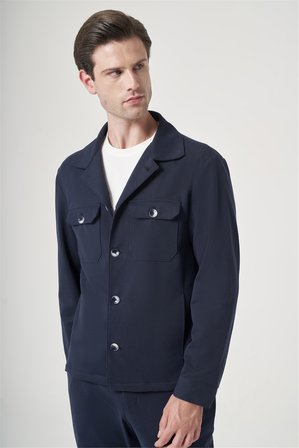 Lacivert Berberi Yaka Örme Beli Lastikli 6 Drop Slim Fit Astarsız Esnek Takım Elbise 1001260177