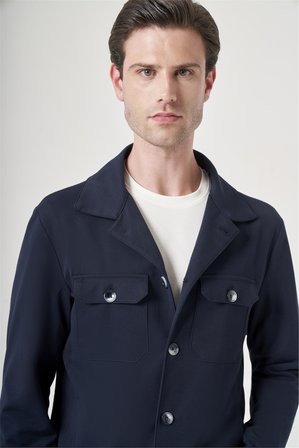 Lacivert Berberi Yaka Örme Beli Lastikli 6 Drop Slim Fit Astarsız Esnek Takım Elbise 1001260177