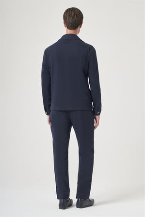 Lacivert Berberi Yaka Örme Beli Lastikli 6 Drop Slim Fit Astarsız Esnek Takım Elbise 1001260177