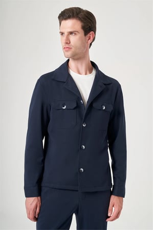 Lacivert Berberi Yaka Örme Beli Lastikli 6 Drop Slim Fit Astarsız Esnek Takım Elbise 1001260177