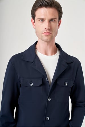 Lacivert Berberi Yaka Örme Beli Lastikli 6 Drop Slim Fit Astarsız Esnek Takım Elbise 1001260177