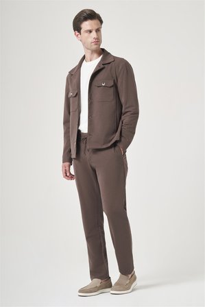 Kahverengi Berberi Yaka Örme Beli Lastikli 6 Drop Slim Fit Astarsız Esnek Takım Elbise 1001260177