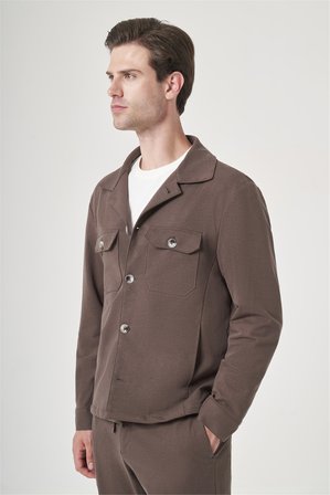 Kahverengi Berberi Yaka Örme Beli Lastikli 6 Drop Slim Fit Astarsız Esnek Takım Elbise 1001260177