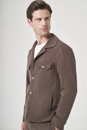 Kahverengi Berberi Yaka Örme Beli Lastikli 6 Drop Slim Fit Astarsız Esnek Takım Elbise 1001260177