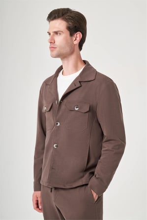 Kahverengi Berberi Yaka Örme Beli Lastikli 6 Drop Slim Fit Astarsız Esnek Takım Elbise 1001260177