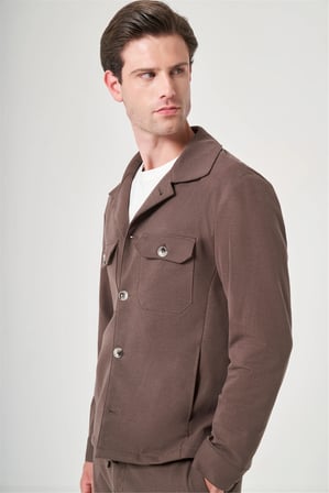 Kahverengi Berberi Yaka Örme Beli Lastikli 6 Drop Slim Fit Astarsız Esnek Takım Elbise 1001260177