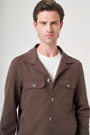 Kahverengi Berberi Yaka Örme Beli Lastikli 6 Drop Slim Fit Astarsız Esnek Takım Elbise 1001260177