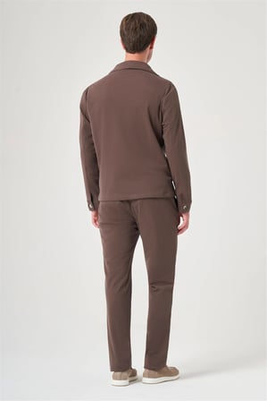 Kahverengi Berberi Yaka Örme Beli Lastikli 6 Drop Slim Fit Astarsız Esnek Takım Elbise 1001260177