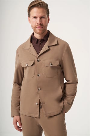 Tarçın Berberi Yaka Örme Beli Lastikli 6 Drop Slim Fit Astarsız Esnek Takım Elbise 1001260177