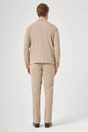 Bej Berberi Yaka Örme Beli Lastikli 6 Drop Slim Fit Astarsız Esnek Takım Elbise 1001260177
