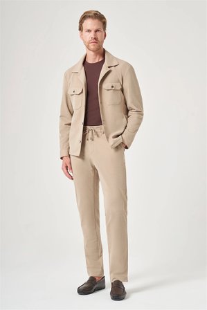 Bej Berberi Yaka Örme Beli Lastikli 6 Drop Slim Fit Astarsız Esnek Takım Elbise 1001260177