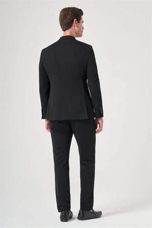 Siyah Mono Yaka 6 Drop Slim Fit Beli Lastikli Takım Elbise 1001260194